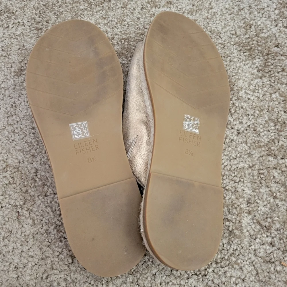 Eileen Fisher Milly Gold Metallic Suede Espadrille Size 8.5